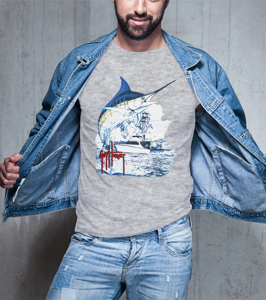 Guy Harvey Marlin Fishing Boat Ocean Adventure T-Shirt