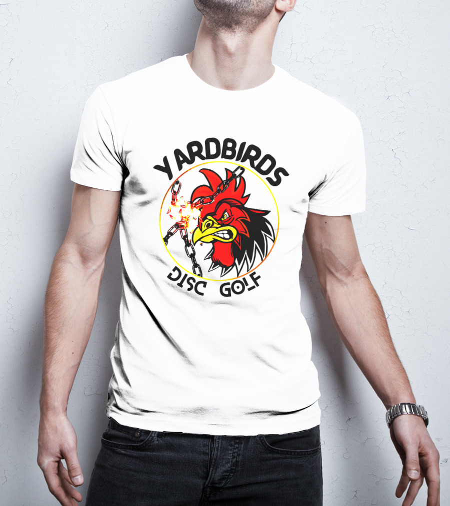 Yardbirds Disc Golf Angry Rooster With Exploding Chains T-Shirt