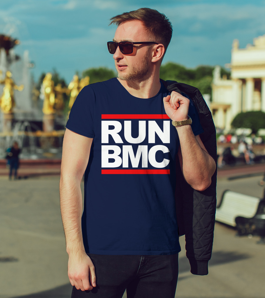 RUN BMC Bold White Text With Red Bars T-Shirt