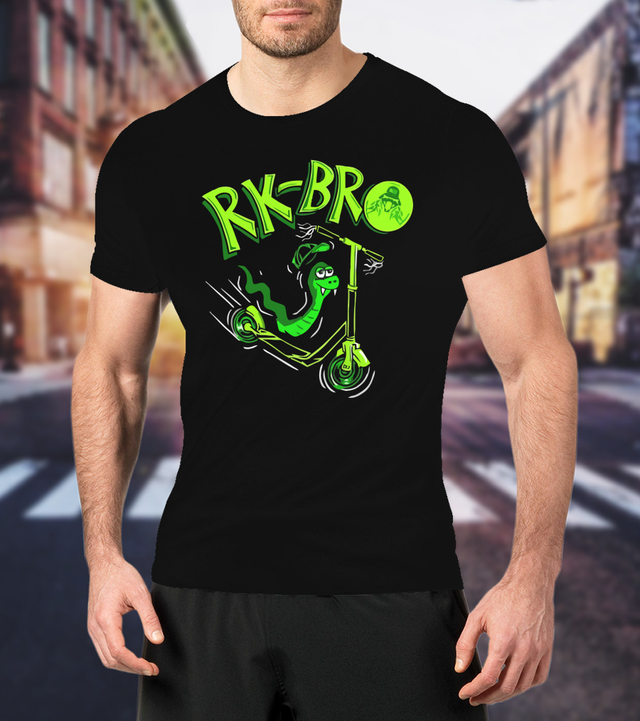 RK Bro Cartoon Snake On Scooter With Green Graphics T-Shirt