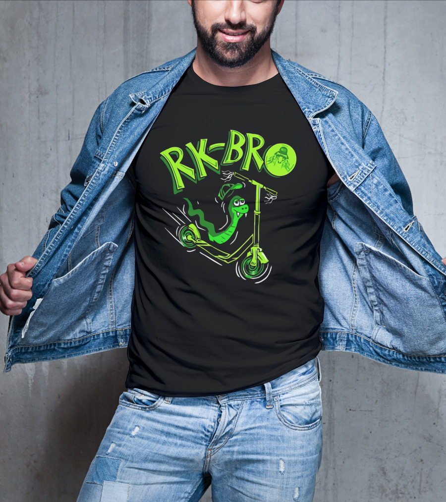 RK Bro Cartoon Snake On Scooter With Green Graphics T-Shirt