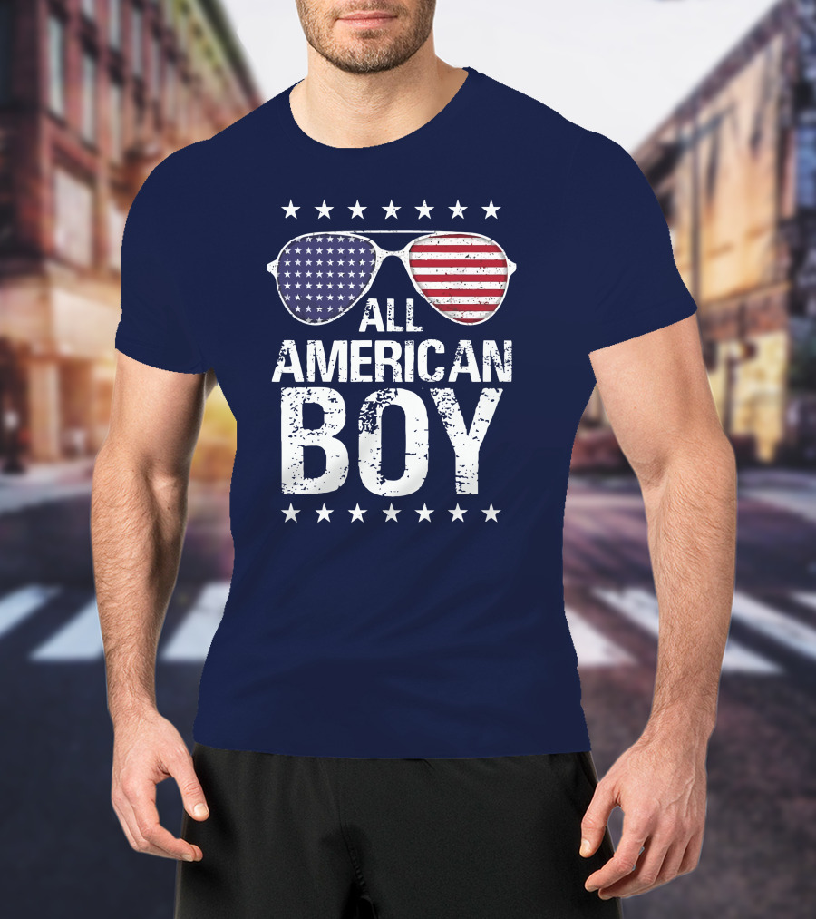 All American Boy Patriotic Sunglasses Stars Flag Fourth Of July T-Shirt