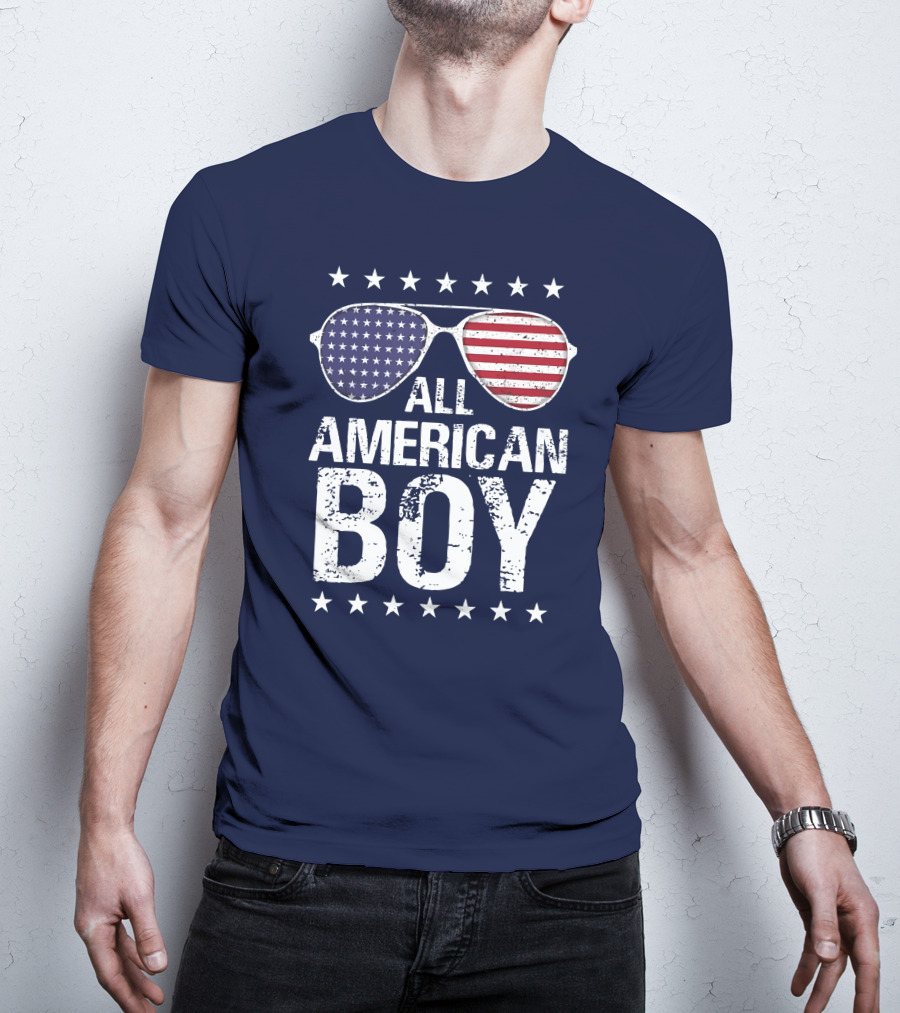 All American Boy Patriotic Sunglasses Stars Flag Fourth Of July T-Shirt