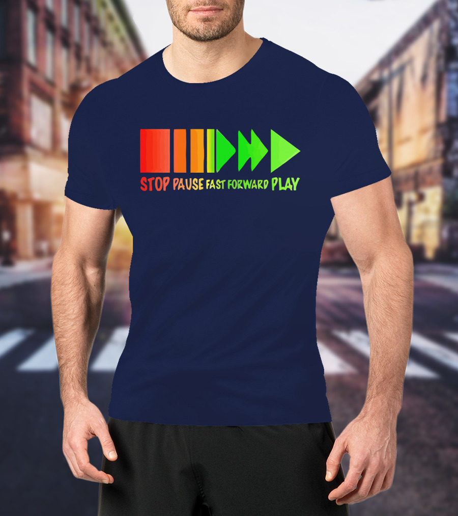 Stop Pause Fast Forward Play Bright Iconic Symbols T-Shirt