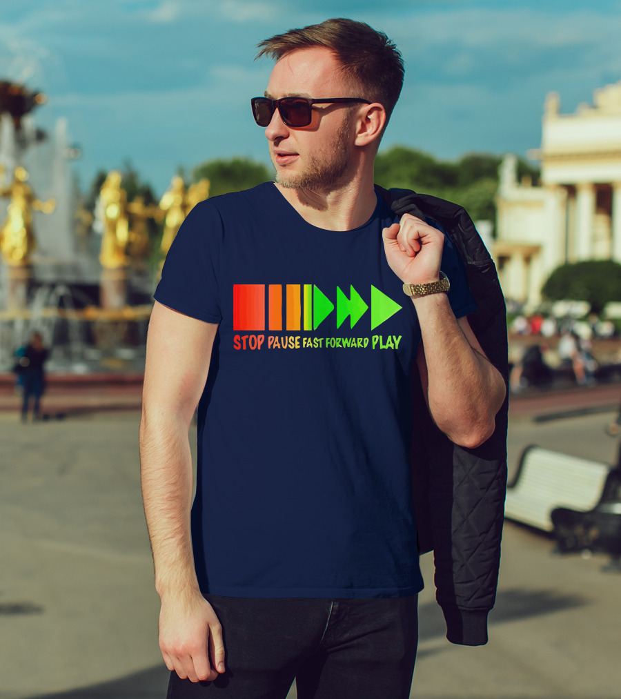 Stop Pause Fast Forward Play Bright Iconic Symbols T-Shirt