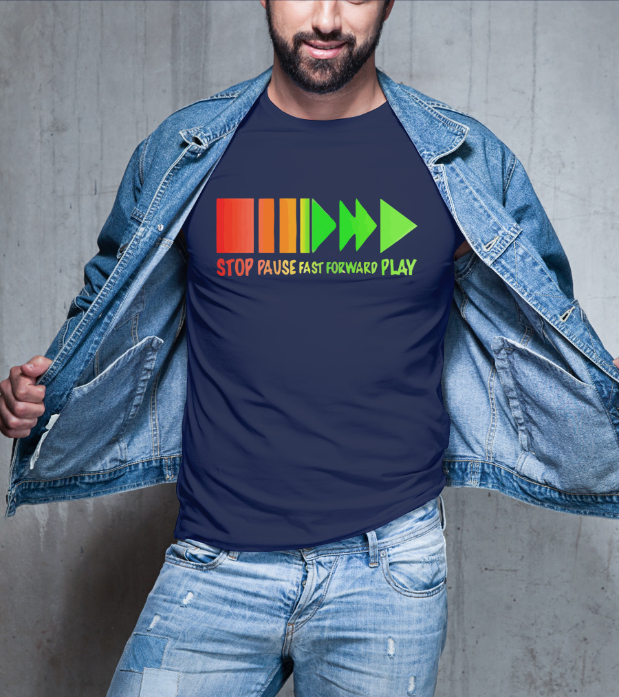 Stop Pause Fast Forward Play Bright Iconic Symbols T-Shirt