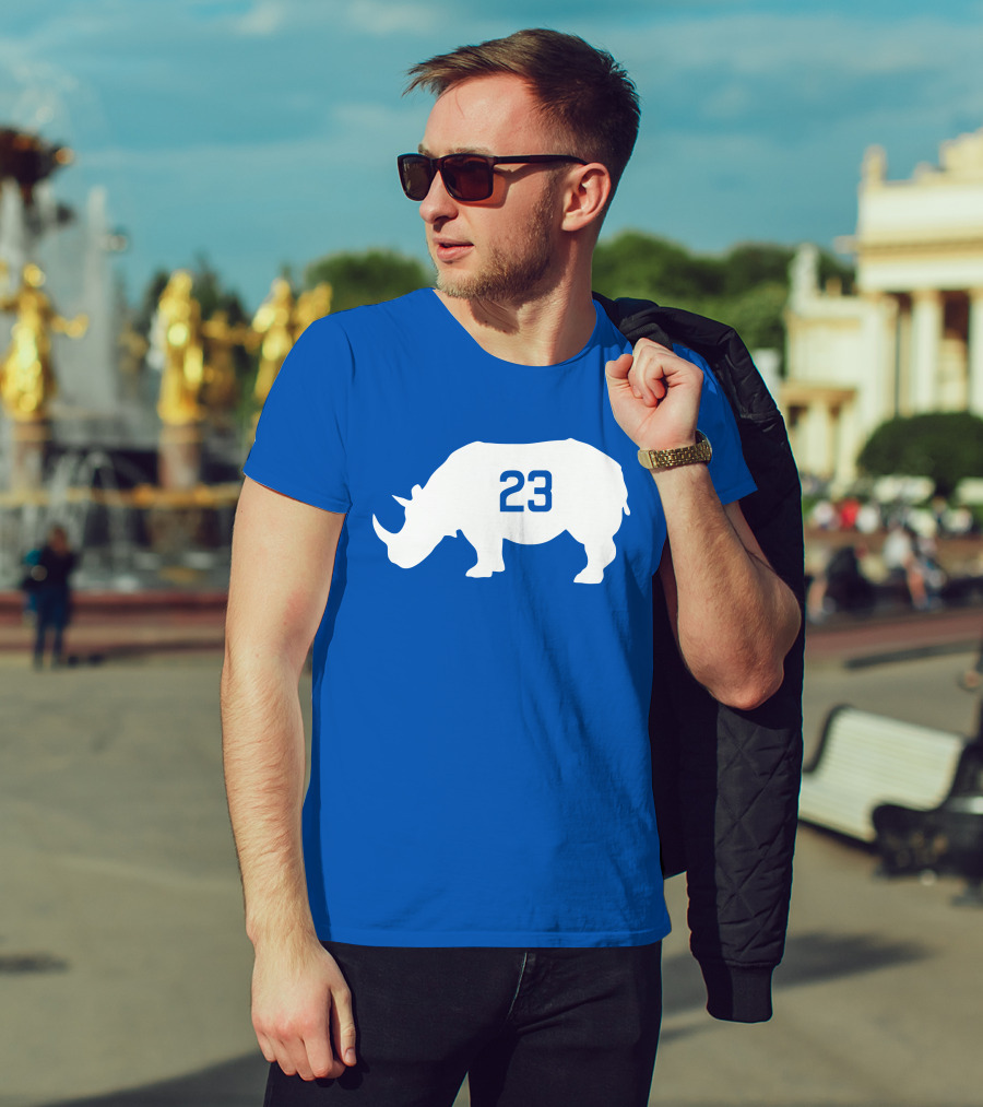 23 Rhino Silhouette Blue Background T-Shirt