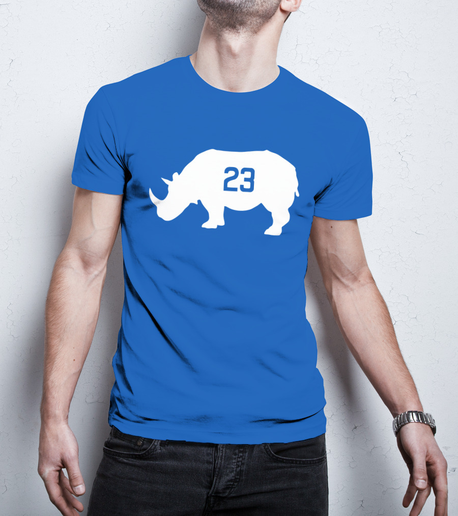 23 Rhino Silhouette Blue Background T-Shirt