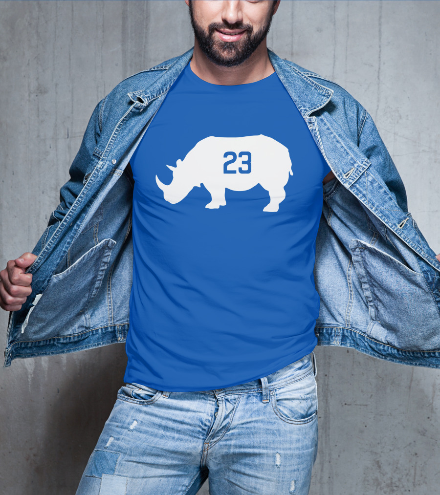 23 Rhino Silhouette Blue Background T-Shirt