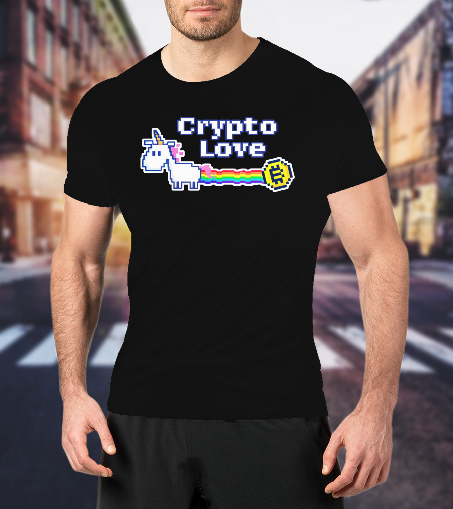 Crypto Love Unicorn Pixel Art Rainbow Coin T-Shirt