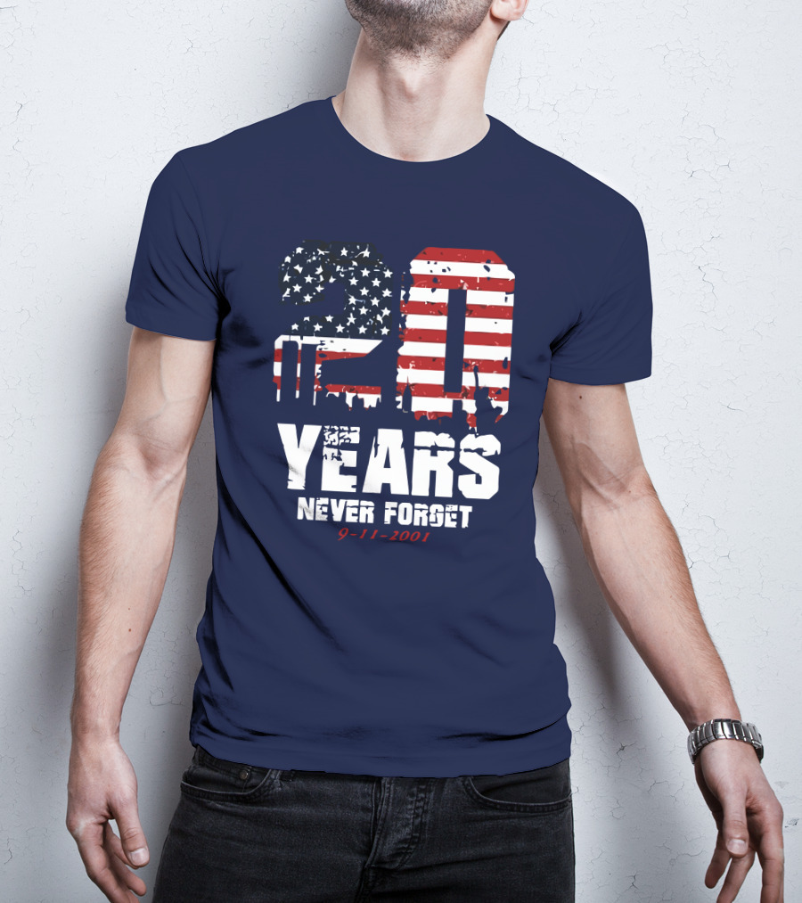 20 Years Never Forget 9-11-2001 American Flag T-Shirt