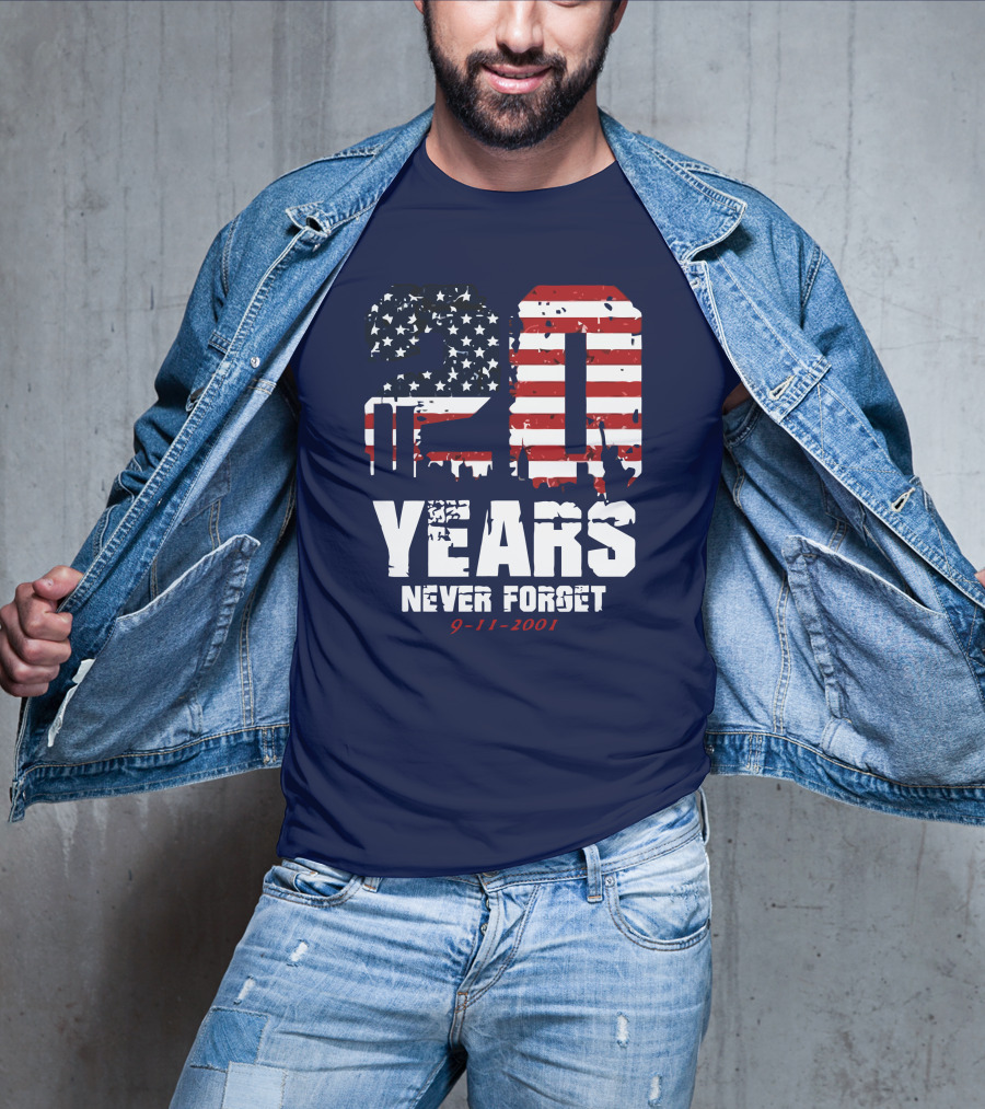 20 Years Never Forget 9-11-2001 American Flag T-Shirt
