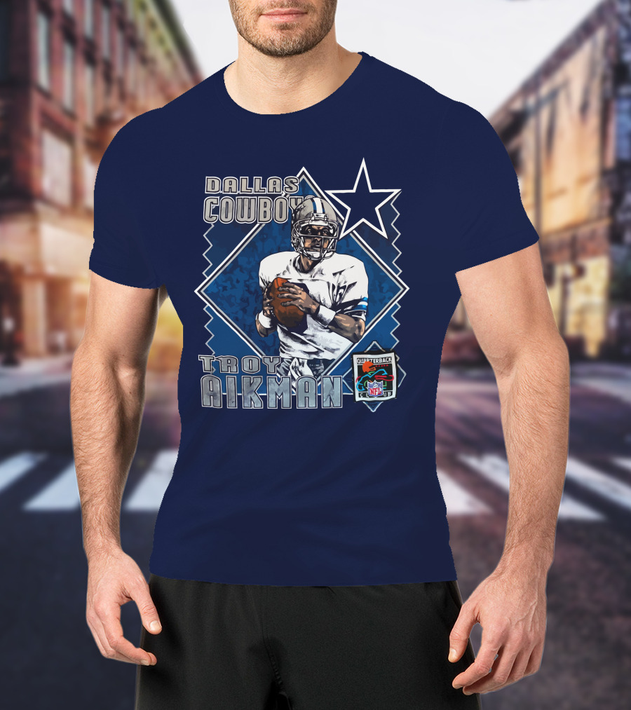 Dallas Cowboys Troy Aikman NFL Vintage Quarterback Star Nutmeg T-Shirt