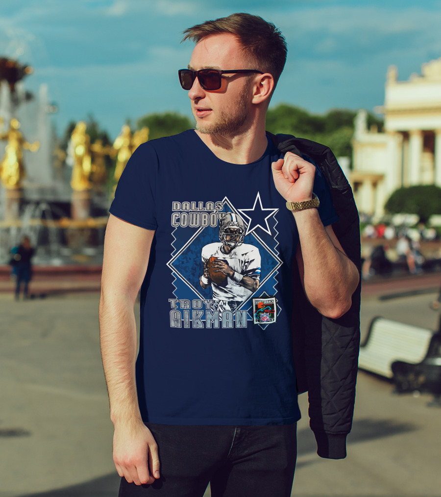 Dallas Cowboys Troy Aikman NFL Vintage Quarterback Star Nutmeg T-Shirt