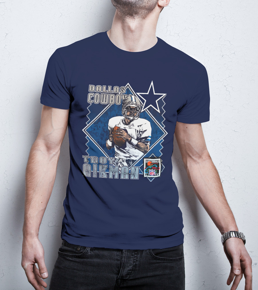 Dallas Cowboys Troy Aikman NFL Vintage Quarterback Star Nutmeg T-Shirt