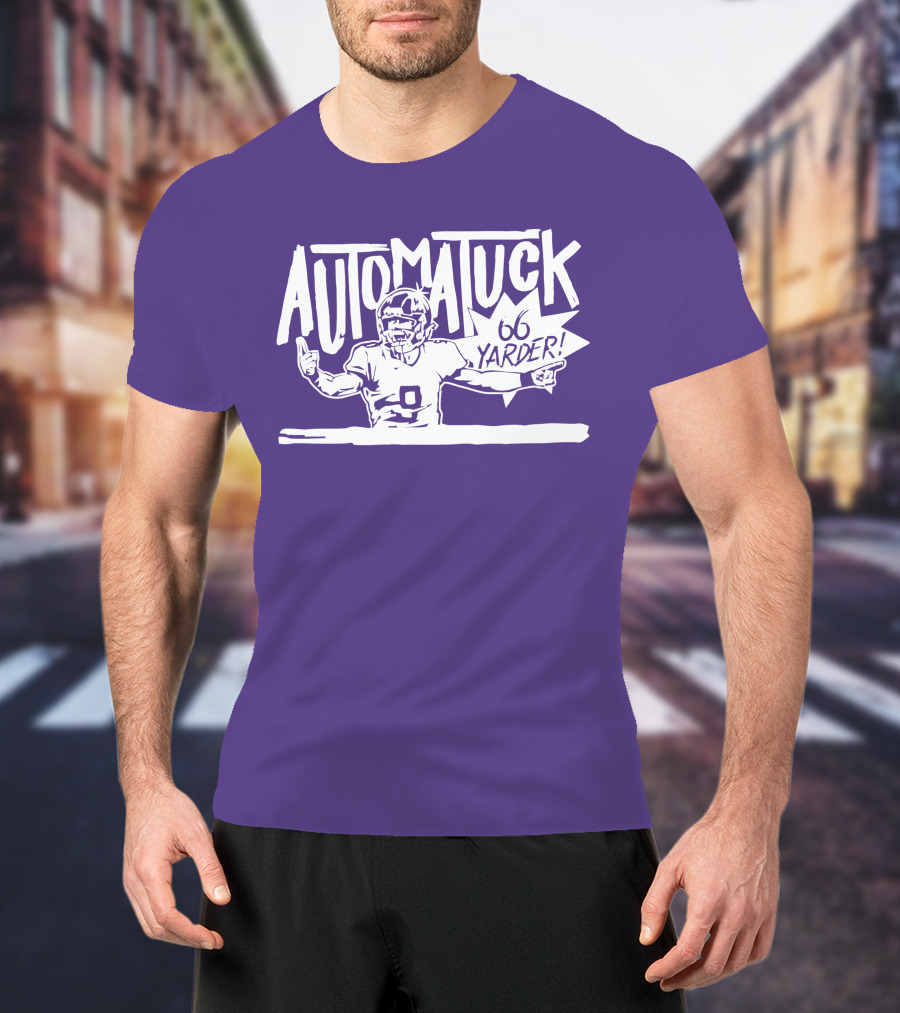 Automatuck 66 Yarder Football Player Purple Background T-Shirt