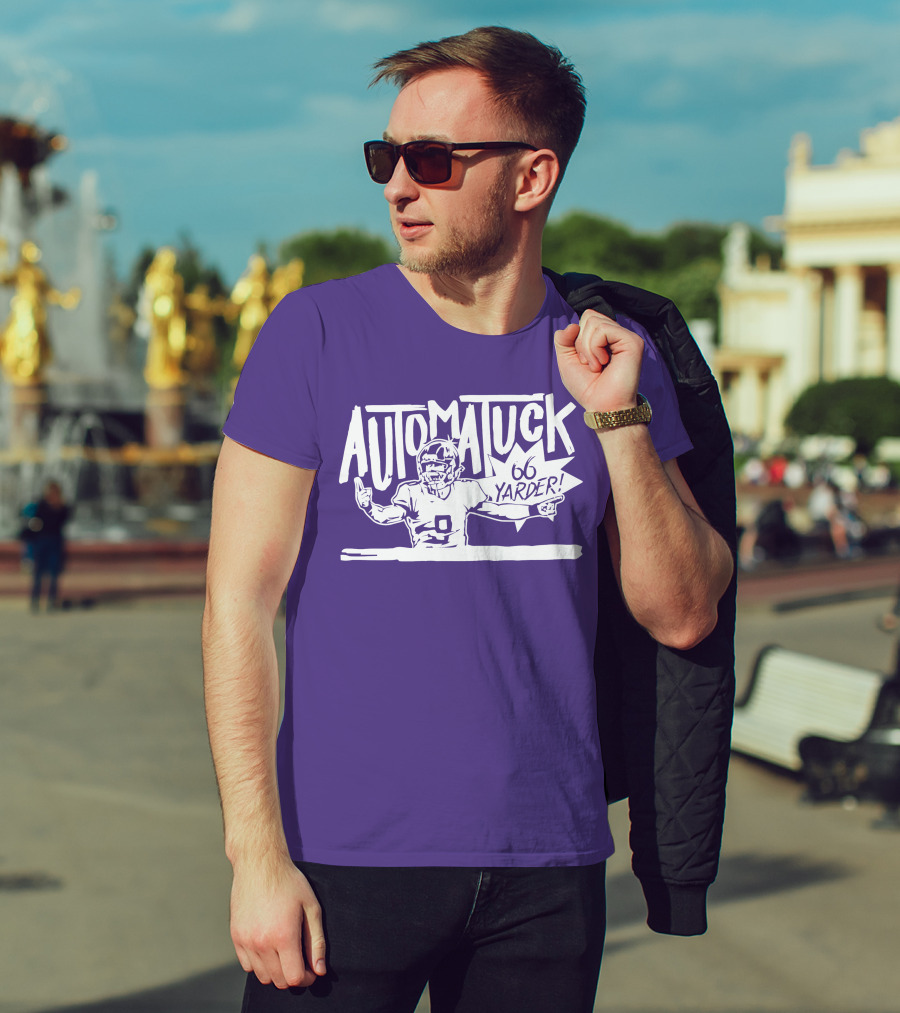 Automatuck 66 Yarder Football Player Purple Background T-Shirt