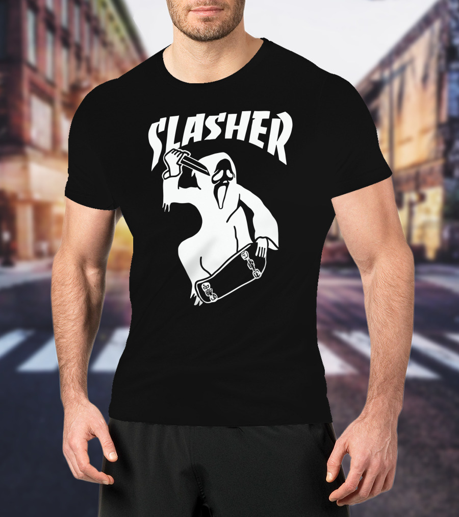 Slasher Skateboard Ghost Mask Knife T-Shirt
