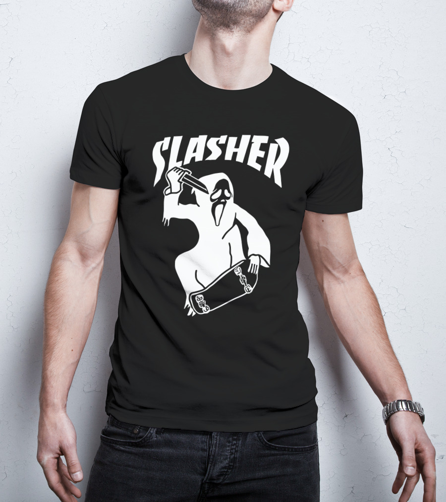 Slasher Skateboard Ghost Mask Knife T-Shirt