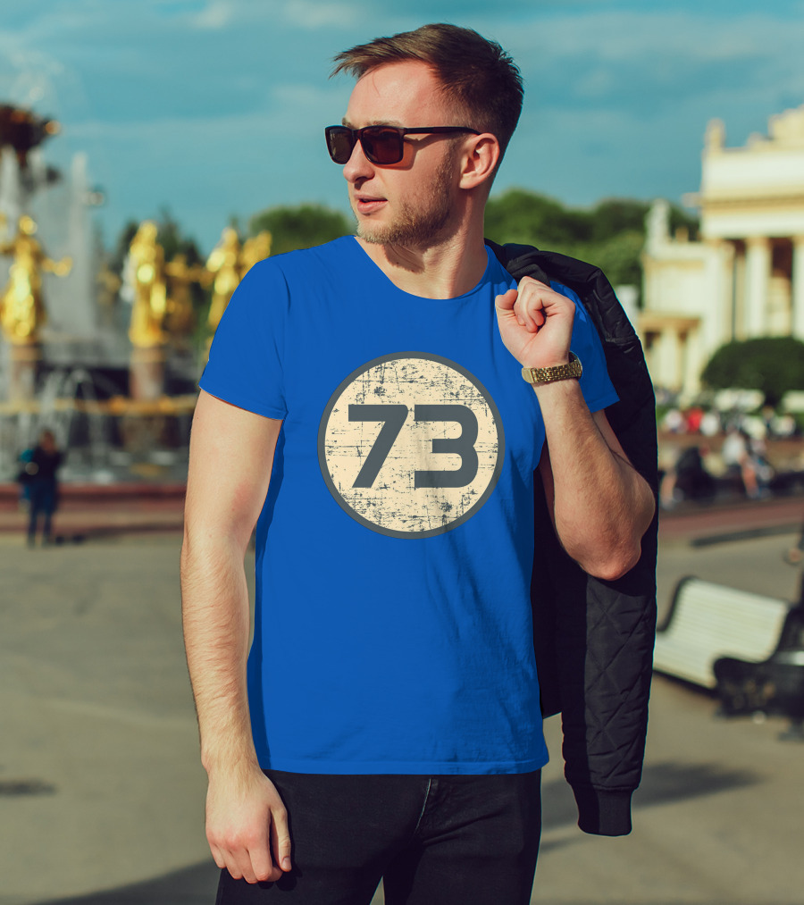 Big Bang Theory Sheldon Cooper 73 Vintage Distressed Blue Circle T-Shirt