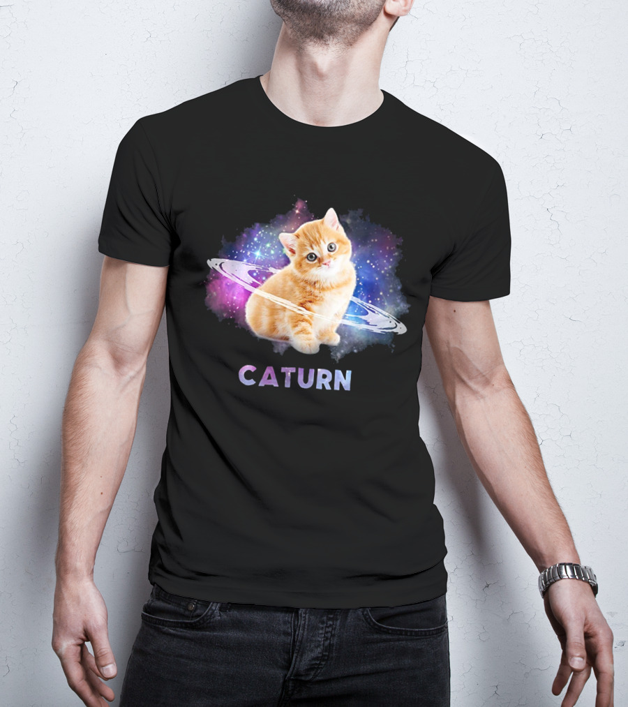 Cat In Space Caturn Saturn Randball Kitten In Cosmic Rings T-Shirt