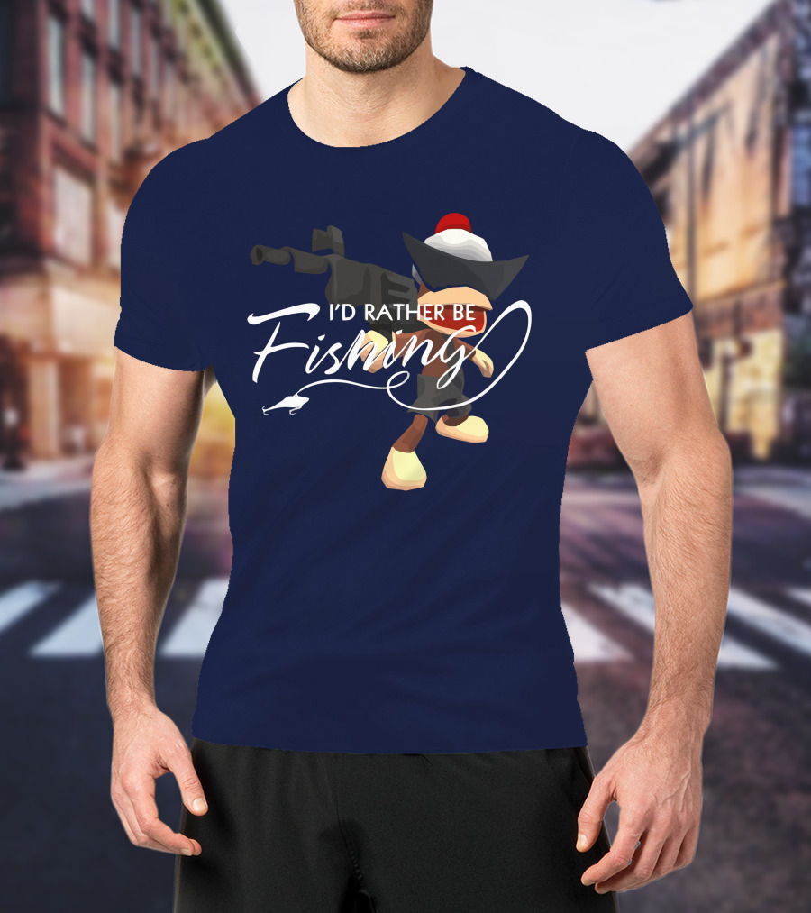 I'd Rather Be Fishing Video Game Character With Rod And Hat T-Shirt