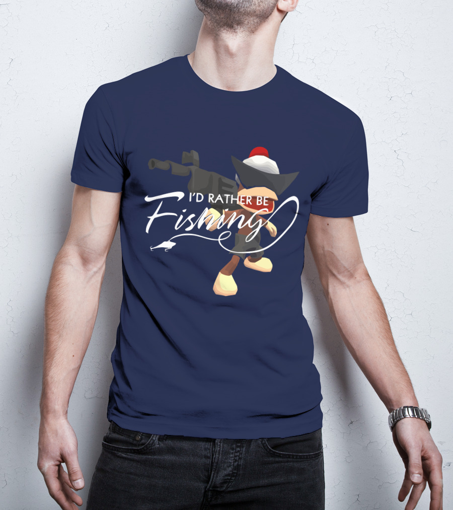 I'd Rather Be Fishing Video Game Character With Rod And Hat T-Shirt