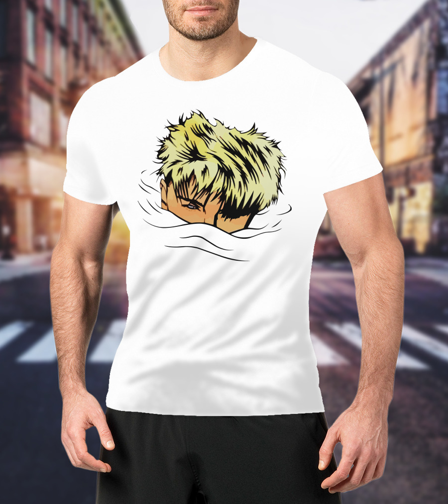 The Devil Wore Anime Character With Blond Spiky Hair Peeking Above Water T-Shirt