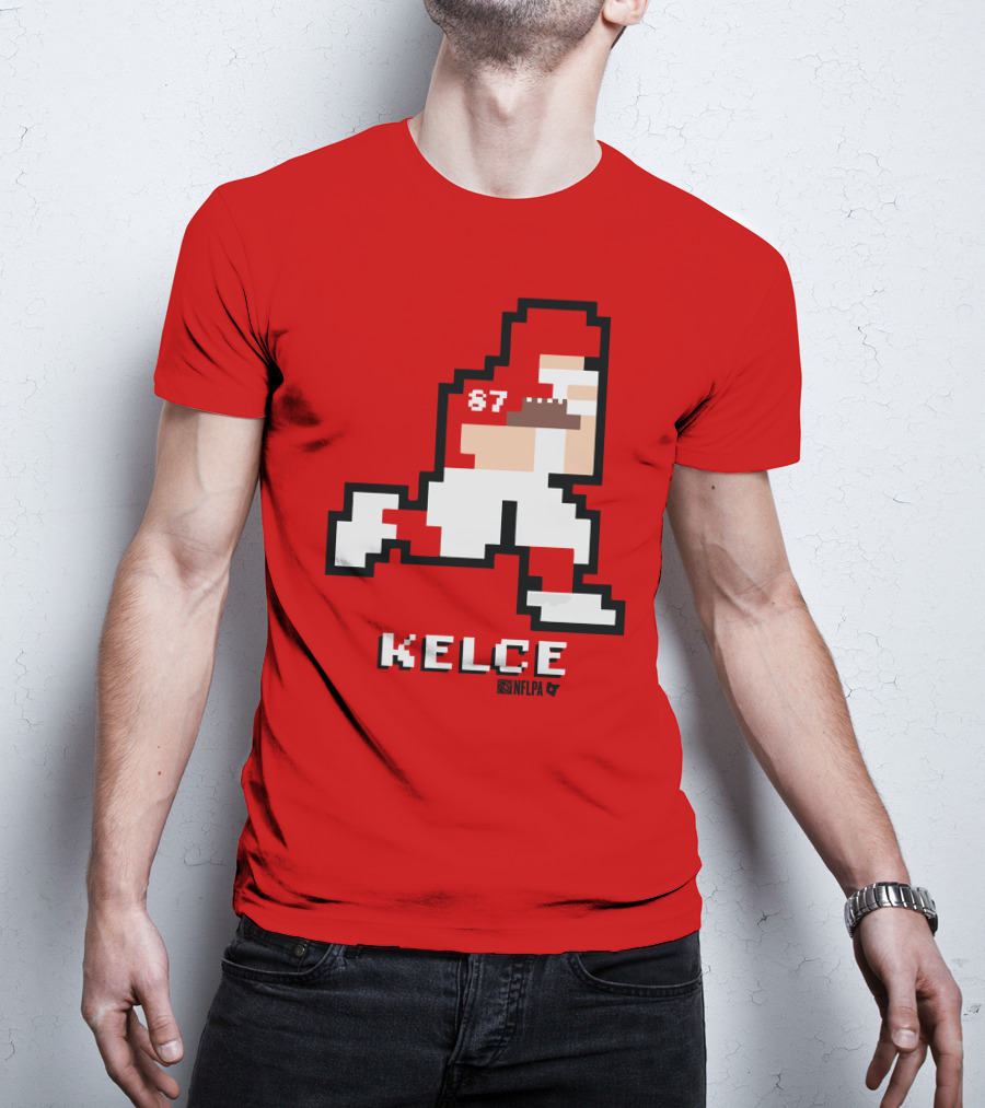 Kelce 87 NFLPA 8 Bit Retro Football Red T-Shirt