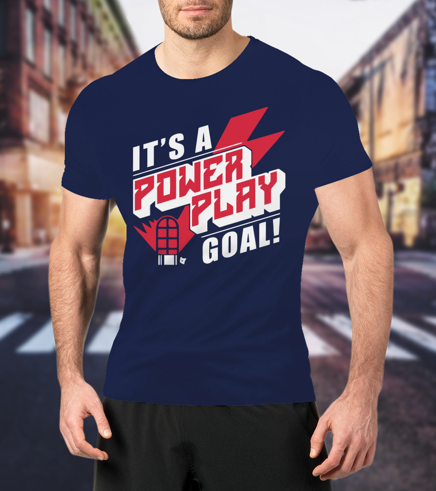 IT'S A POWER PLAY GOAL Retro Hockey Net Lightning Bolt T-Shirt