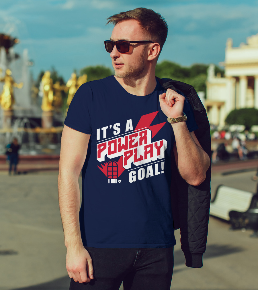 IT'S A POWER PLAY GOAL Retro Hockey Net Lightning Bolt T-Shirt