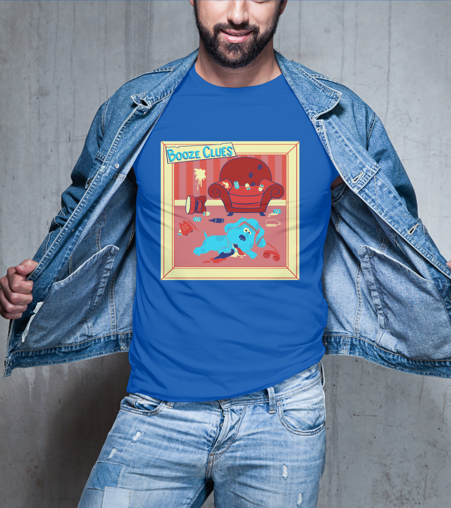 Booze Clues Blue Dog Party Mess With Cans And Couch T-Shirt