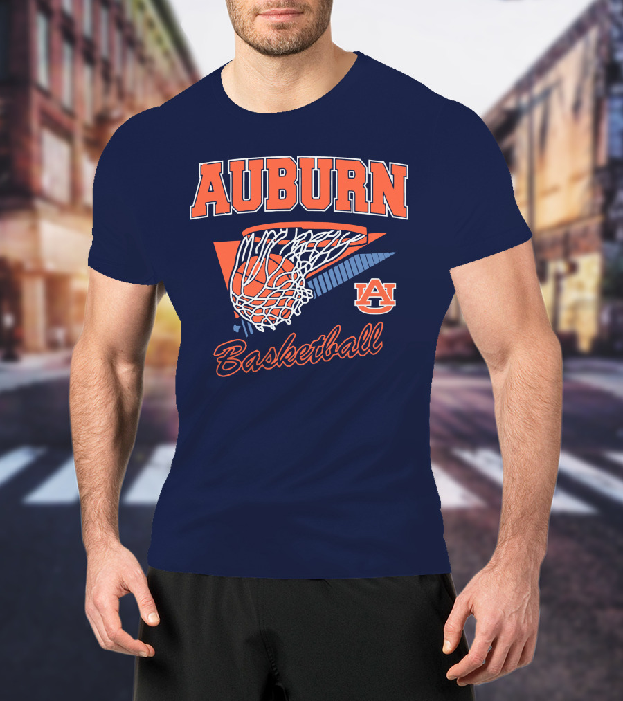 Auburn Basketball Retro Style Net And Ball T-Shirt