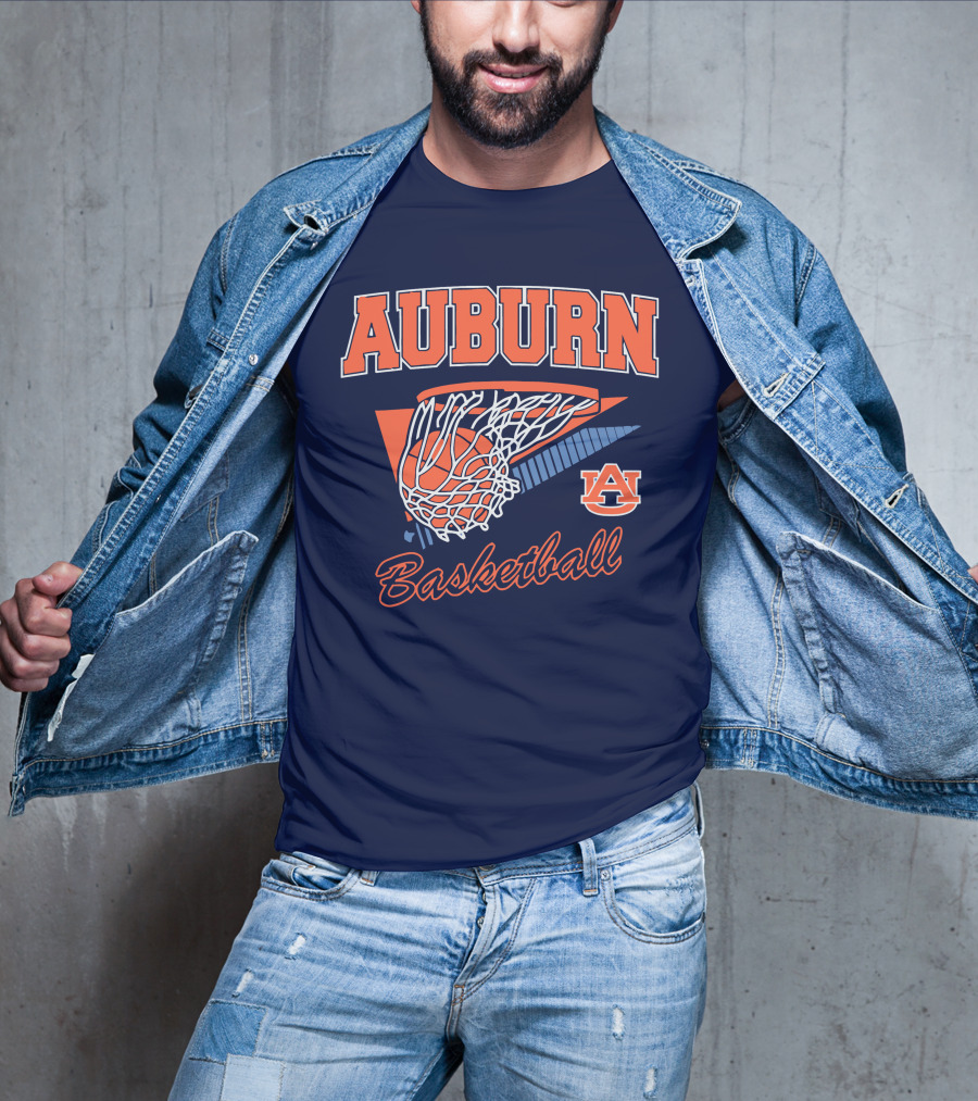 Auburn Basketball Retro Style Net And Ball T-Shirt