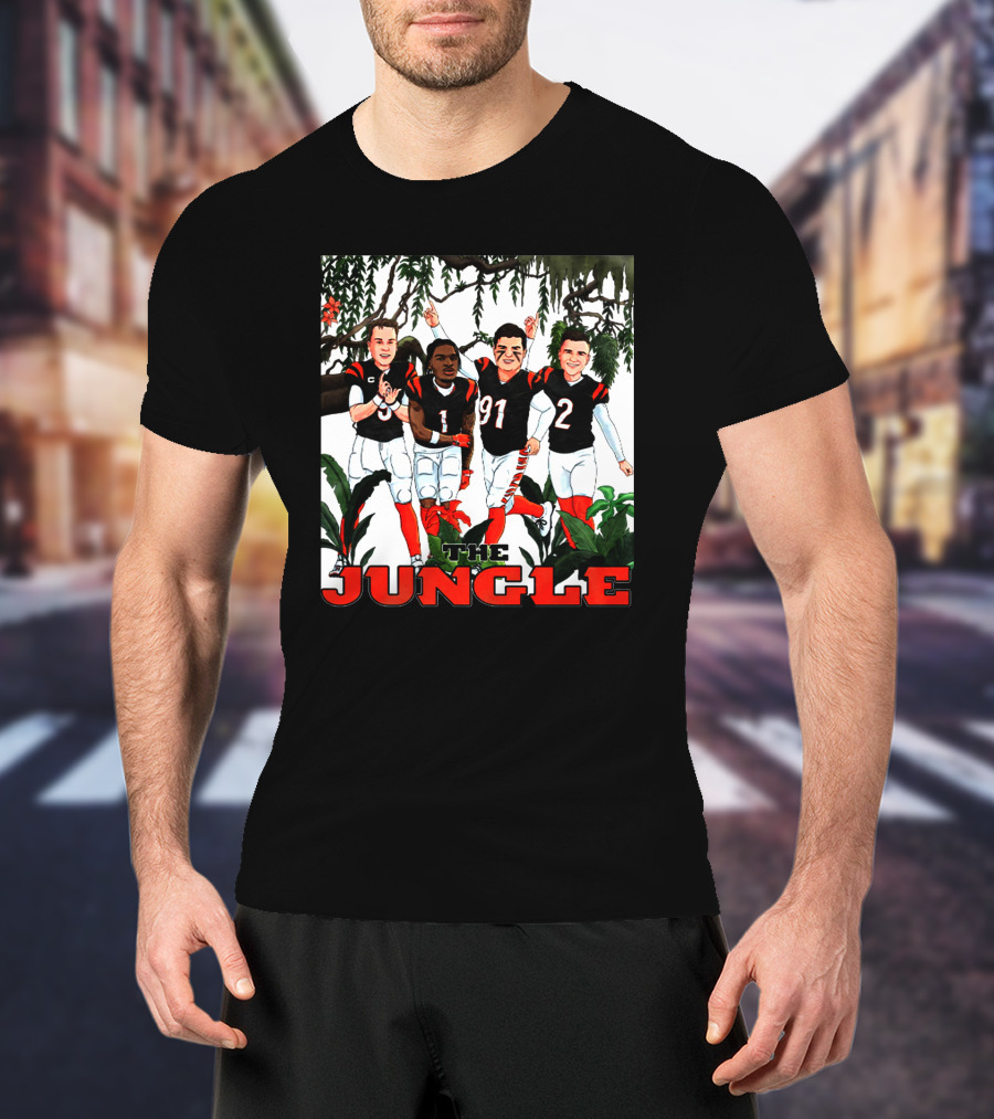 The Jungle Football Players In Team Jerseys Celebrating In Forest T-Shirt