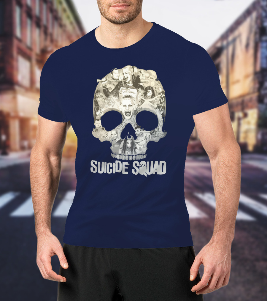 Suicide Squad Skull Collage With Iconic Characters T-Shirt