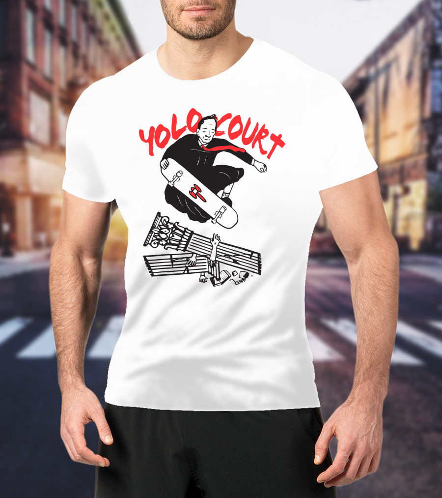 YOLO Court Skateboarding Judge Over Columns T-Shirt