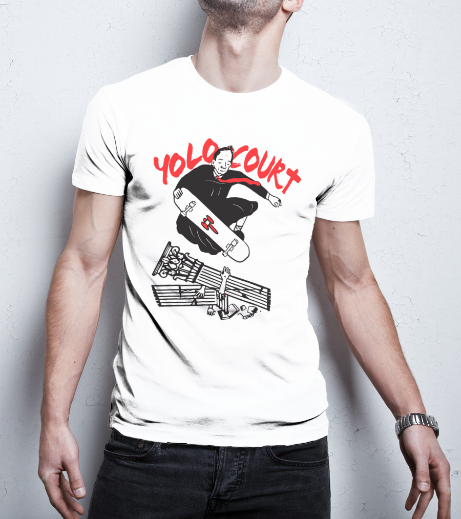 YOLO Court Skateboarding Judge Over Columns T-Shirt