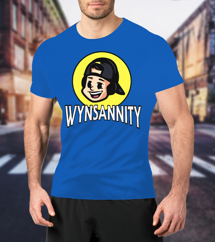 Wynnsanity Cartoon Character With Headphones And Backwards Cap Icon In Yellow Circle T-Shirt