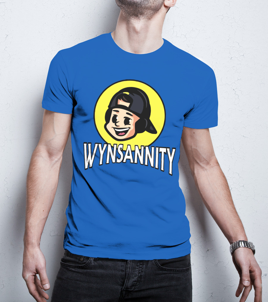 Wynnsanity Cartoon Character With Headphones And Backwards Cap Icon In Yellow Circle T-Shirt