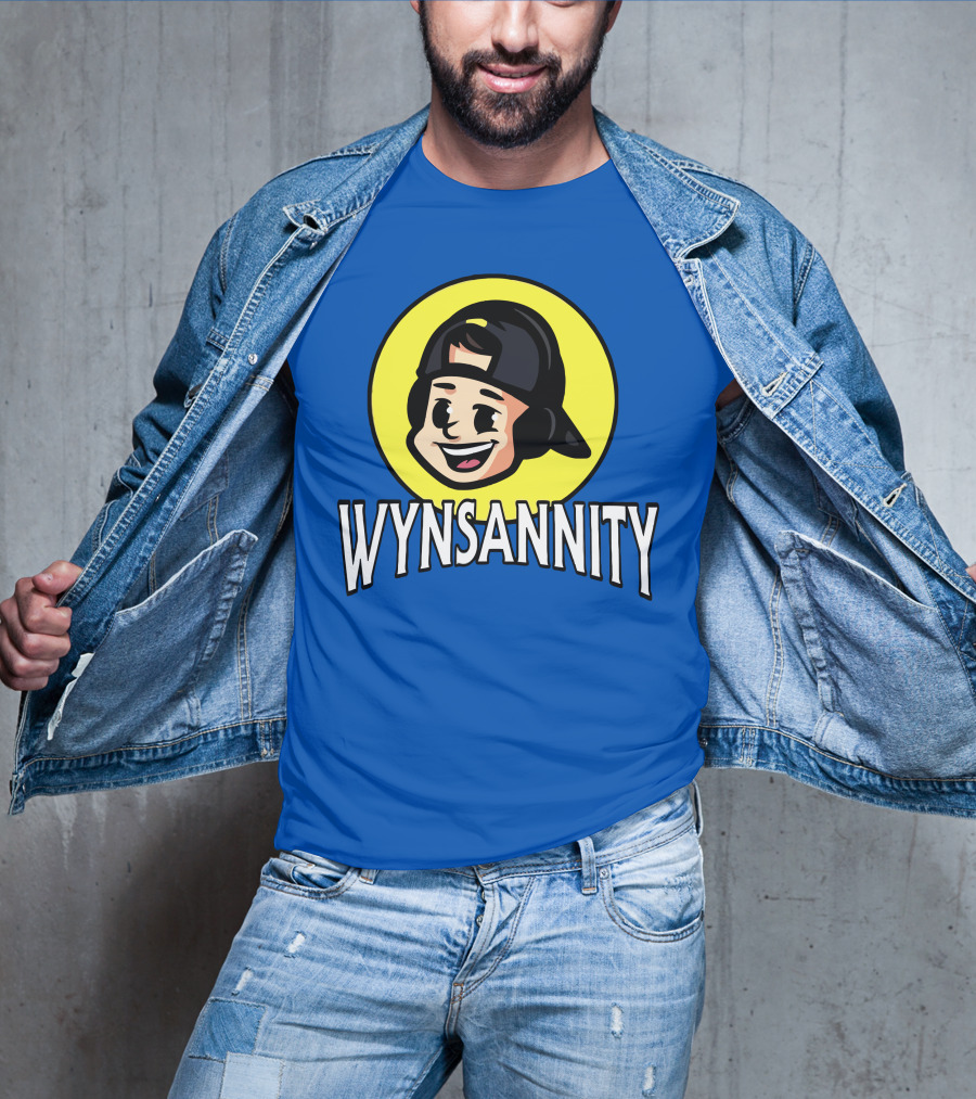 Wynnsanity Cartoon Character With Headphones And Backwards Cap Icon In Yellow Circle T-Shirt