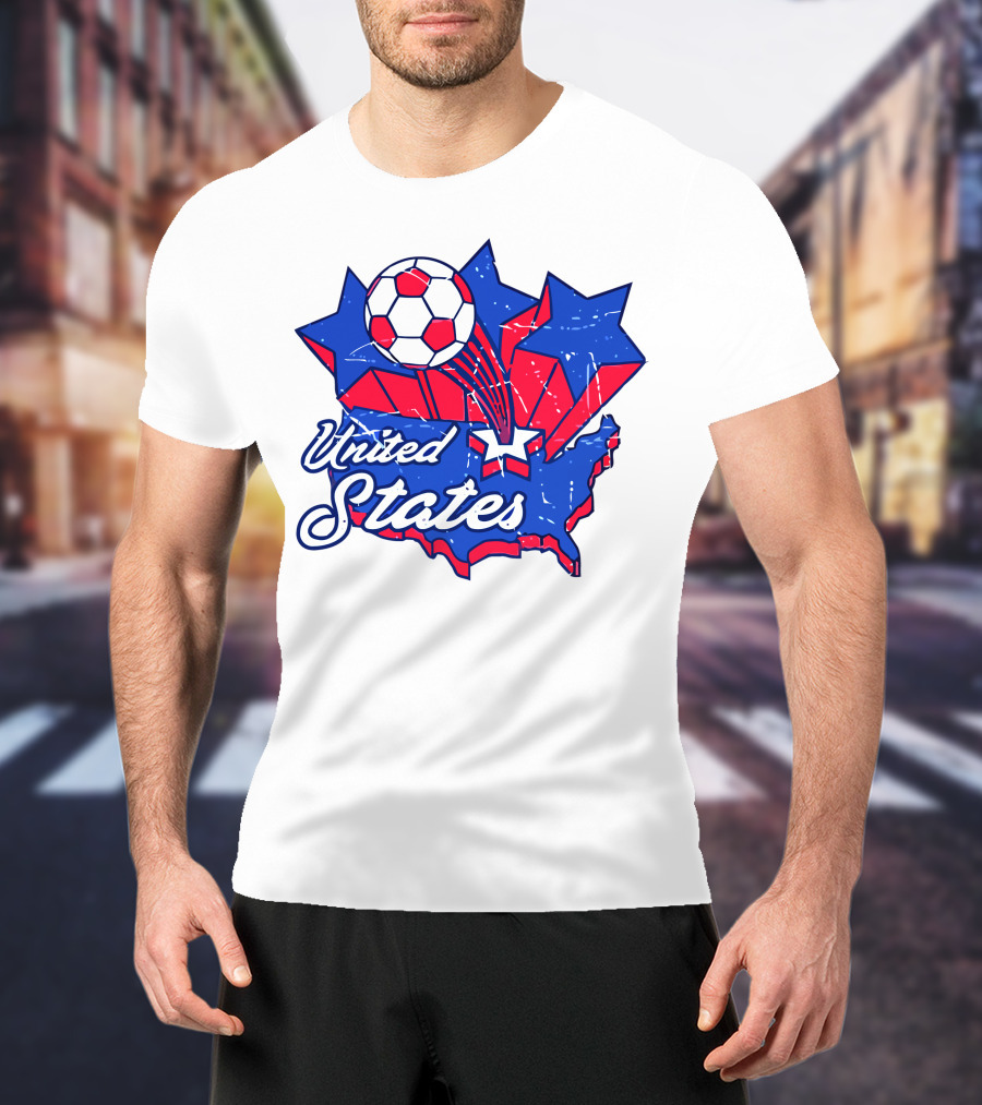 United States Soccer Vintage Map Stars And Ball T-Shirt