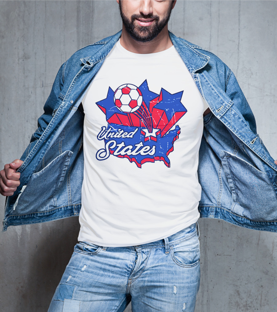 United States Soccer Vintage Map Stars And Ball T-Shirt