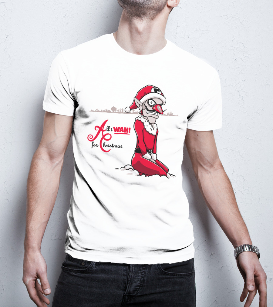 All I Wah For Christmas Silly Red Santa Suit Sitting T-Shirt