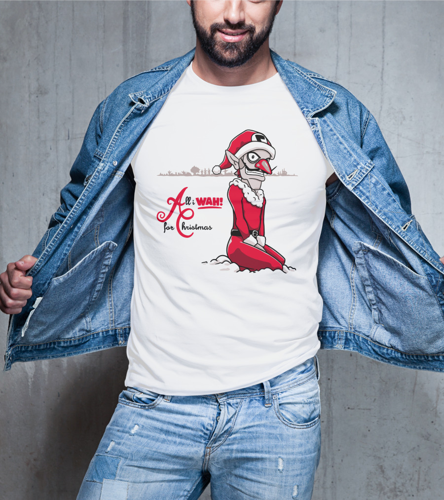 All I Wah For Christmas Silly Red Santa Suit Sitting T-Shirt