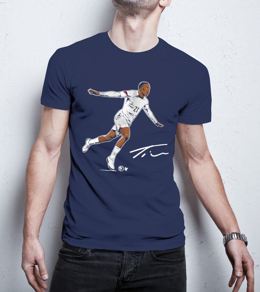 Timothy Weah Signature Soccer Art With Player 21 And Tim Autograph T-Shirt