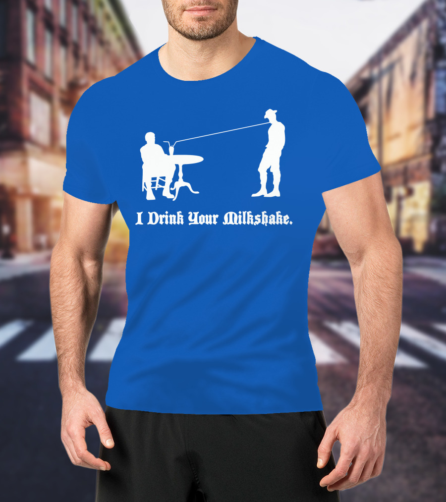 I Drink Your Milkshake Vintage Silhouette Blue T-Shirt