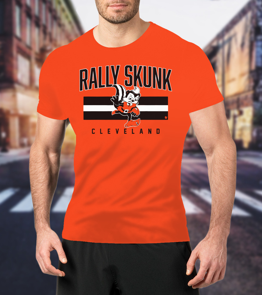 Cleveland Rally Skunk Football Character Sporting Orange Helmets T-Shirt