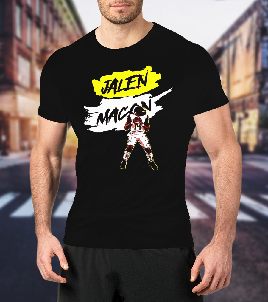 Jalen Macon Football Player Black White Yellow T-Shirt