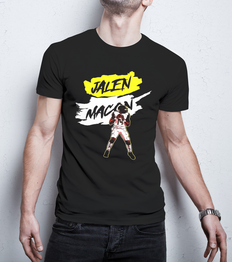 Jalen Macon Football Player Black White Yellow T-Shirt